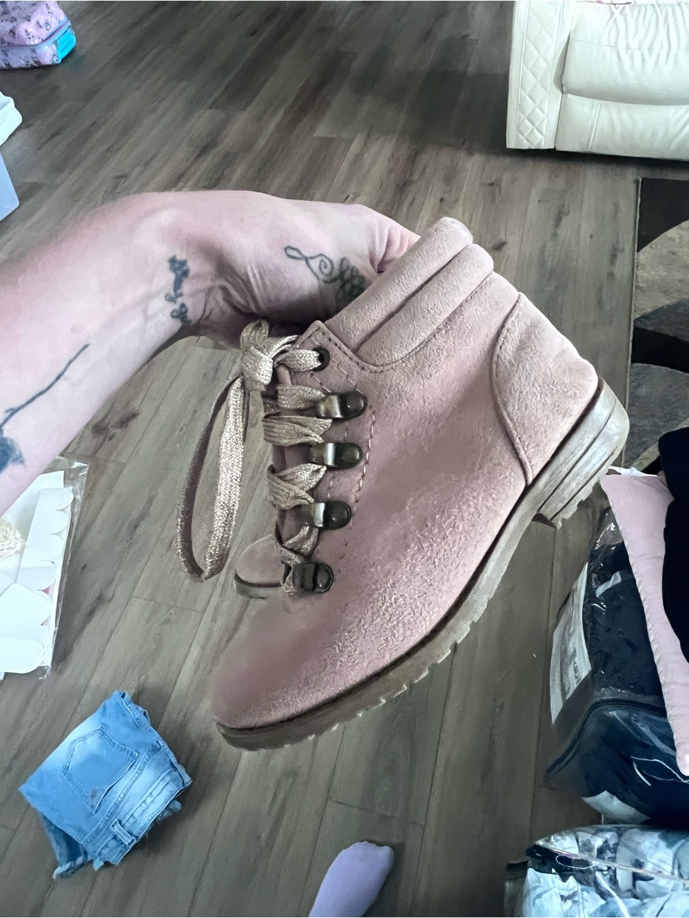 Women's Suede Lace-Up Ankle Boots - Pink